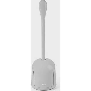 Oxo Good Grips Kompakt toiletbørste med automatisk åbnende beholder - Grå, Fleksibel hals, der når under kanten, Drypbakke