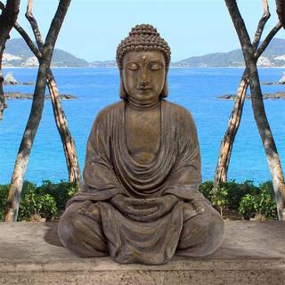 Design Toscano AL1614 Meditativer Buddha af Grand Temple Garden-statuen, Mellem 66 cm, polyresin, mørk sten
