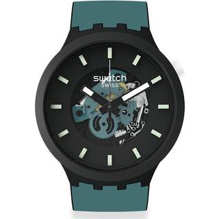 Swatch Big Bold Bioceramic Night Trip Quartz Black Dial Blue Silicone Strap Men's Watch SB03B107