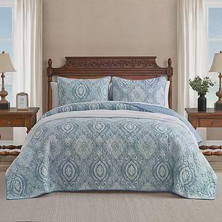 Tommy Bahama - Queen Quilt Set Reversible Cotton Bedding med matchande Shams All Season Home Decor (Turtle Cove Caribbean Blue Queen)