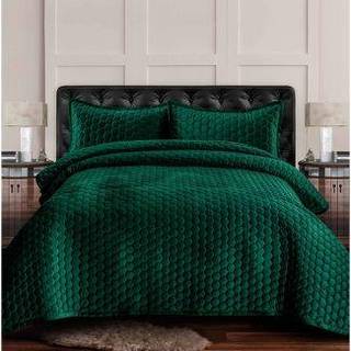 Tribeca Living Velvet King Quilt Tre-stykke honningkage-sting Snødsæt inkluderer en overdimensioneret quilt & to sham pillowcases 260 gsm Super S