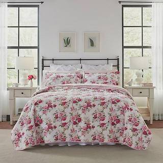 Laura Ashley Lidia Collection Quilt Set-100% Bomuld Reversibel Letv?gt & ?ndbar senget?j Forvasket for ekstra bl?dhed Dronning Pink