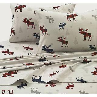 Tribeca Living 100% bomuldsflanelark s?t - Deep Pocket 170 -GSM Ultra Soft & Cosy Bedding til Winter Cal King Plaid Moose
