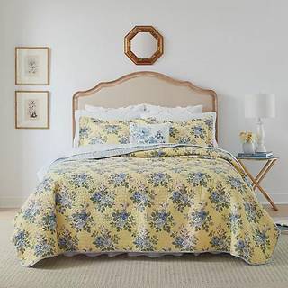 Laura Ashley Linley Collection Quilt Set-100% Bomuld Reversibel Letv?gt & ?ndbar senget?j Forvasket for ekstra bl?dhed Twin Pale Yellow