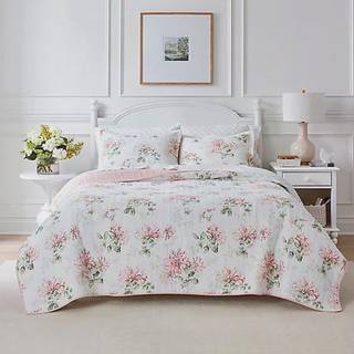 Laura Ashley - Dronning quilt s?t bomuld reversibelt senget?j med matchende shams boligindretning ideel til alle s?soner (kaprifoller lyser?d dro