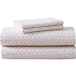 Laura Ashley - Queen Sheet Set Cotton Flannel Bedding b?rstet for ekstra bl?dhed og komfort (Evie Pink Queen)