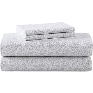 Laura Ashley - Queen Sheet Set Cotton Flannel Bedding b?rstet for ekstra bl?dhed og komfort (Chelsie Vine Grey Queen)