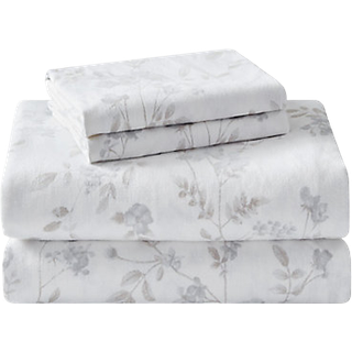 Laura Ashley - Twin Sheet Set Cotton Flannel Bedding b?rstet for ekstra bl?dhed og komfort (Fawna Gray Twin)