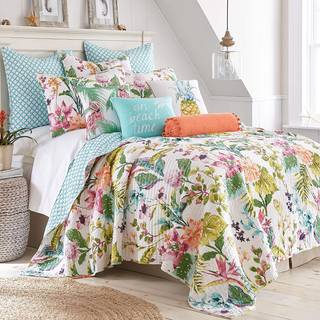 Levtex Home - Malana Quilt Set - Twin Quilt + One Standard Pillow Sham - Tropical - Green Coral Plum Teal - Quilt (68x86in.) Og pude shams (26x20
