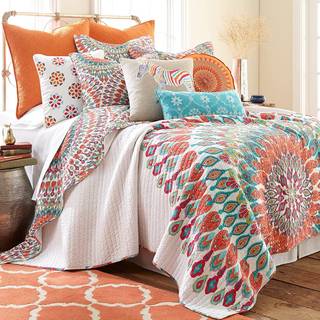 Levtex Home - Mirage Quilt Set - Queen Quilt + To Standard Pillow Shams - Medallion - Teal Orange Red Green Yellow - Quilt (88x92in.) Og Pillow S
