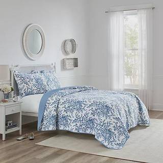 Laura Ashley Quilt Set Reversible Cotton Bedding With Matching Sham Lightweight Home Decor til alle sæsoner Twin Bedford Delft Blue 3 Count