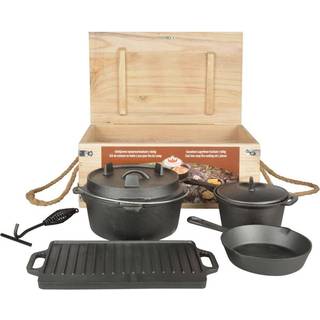 Dutch Oven Set 7-teilig Outdoor Kochset Gusseisen Lagerfeuer Grillplatte Pfanne Topf
