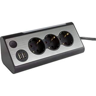 REV Light Socket Stikdåse med USB og LED-Lys - Sølv / Sort