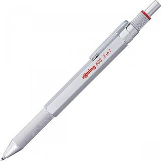 Rotring rOtring 600 3-i-1 Multifarve Pen og Mekanisk Blyant | Sort & Rød Kuglepensspidser | 1 Mekanisk Blyant Spids (0,5 mm) | Sølv skaft