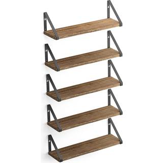 Wallniture Ponza Wood Floating hylder til v?gopbevaring Naturligt br?ndt lille boghylde -s?t p? 5