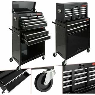 Arebos® Værktøjsvogn 9 rum - skridsikre måtter, med bremse, kugleleje og låsbar