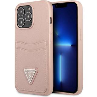 Guess iPhone 13 Pro / 13 pink hardcase SaffianoTriangle Logo kortplads
