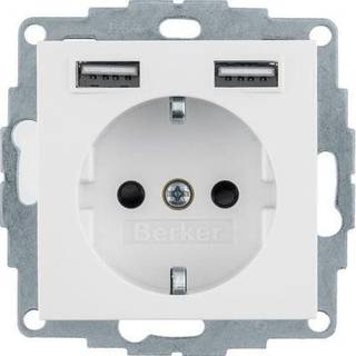 Wexøe Schuko stikkontakt med 2xUSB hvid