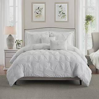 Swift Home Full Queen White 3-Piece Down Alternativ dyne S?t senget?j Ruched 3D Floral Pintuck All-Season Machine Washingable