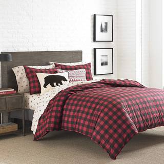 Eddie Bauer - Twin Comforter Set Cotton Reversible Buffalo Plaid Home Decor til alle s?soner (r?d/sort tvilling)