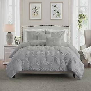 Swift Home King Cal King Grey 3-Piece Down Alternativ dyne S?t senget?j Ruched 3D Floral Pintuck All-Season Machine Washingable