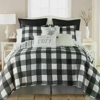 Levtex Home - Camden Quilt Set -Twin/Twin XL Quilt (68 x 86 tommer) + En standardpudefus (26 x 20 tommer) - Buffalo Check In sort og fl?de - Vend