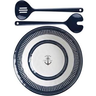 Salatskål &amp; salatbestik i melamin Marine Business Sailor Soul, hvid/blå, 28 cm
