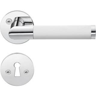 Beslagsboden Design dørgreb med roset og nøgleskilt, indendørs, 125 mm, poleret krom/hvid
