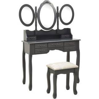 Sminkebord Med Taburet Og Tredelt Spejl - Lyserød
