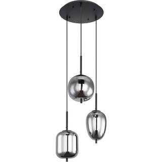 Hængelampe Blacky, sort/røggrå, Ø 46 cm, glas, 3 lyskilder.