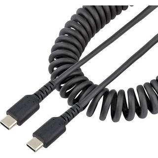 StarTech.com 20in (50cm) USB C Charging Cable Coiled Heavy Duty Fast Charge & Sync USB-C Cable USB 2.0 Type-C Cable Rugged Aramid Fiber Durable Male to Male USB Cable Black