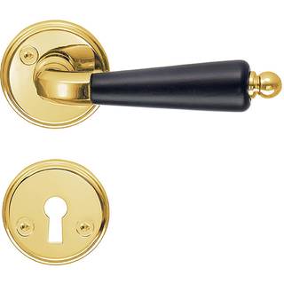 Beslagsboden Spar dørgreb med roset og nøgleskilt, indendørs, 98 mm, poleret messingfinish/sort