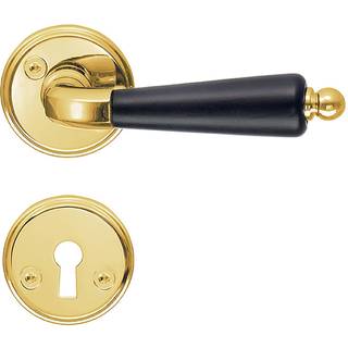 Beslagsboden Spar dørgreb med roset og nøgleskilt, indendørs, 98 mm, poleret messingfinish/sort