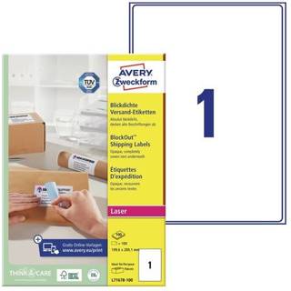 Avery L7167B-100 etiketter med BlockOut 199,6x289,1mm hvid