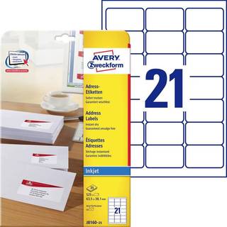 Avery J8160-25 Adresse etiketter små kuverter quick dry 21 pr. ark 63.5 x 38.1 25 ark