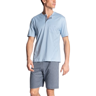 CALIDA Herren Pyjama blau Jersey-Baumwolle Gemustert