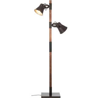Plow gulvlampe med 2 spot, sort/mørkt træ