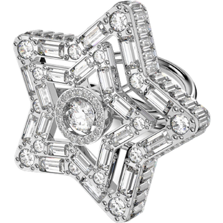 Stella Cocktailring, Verschiedene Schliffe, Stern, Weiß, Rhodiniert