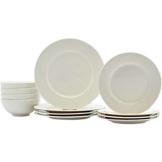 Bordplader galleri pr?get hvidt porcel?nsrundt middagsvarer - blomstrer 12 stykker middagss?t