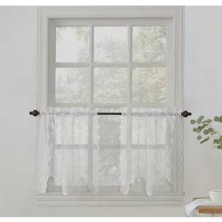 Nr. 918 Alison Blomsterblonder Sheer Rod Pocket Kitchen Curtain Tier Pair 58 """" X 24 """" Hvid