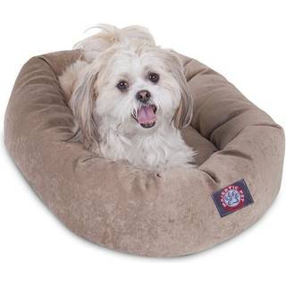 Majest?tisk k?ledyr 24 tommer mikro fl?jls beroligende hundeseng vaskbar - hyggelig bl?d rund hundebed med rygs?jle til hovedst?tte - Fluffy donu