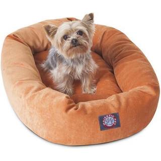 Majest?tisk k?ledyr 24 tommer mikro fl?jls beroligende hundeseng vaskbar - hyggelig bl?d rund hundebed med rygs?jle til hovedst?tte - fluffy donu