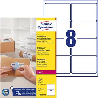 Avery L7165B-100 BlockOut Adresse etiketter 8 pr. ark 99.1 x 67.7 100 ark