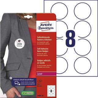 Selvklæbende runde navneskilte Ø65 20ark, Avery L4881-20