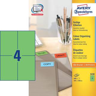 Avery 3458 Universale Labels-Etiketter, GRØNNE 105x148 4 pr.ark 100ark