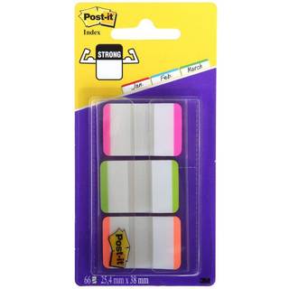 Post-it Strong Indexfaner, 25x38 mm, neon/hvid