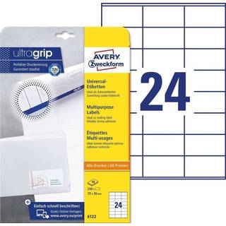 Avery 6122 hvide 24 pr.ark, blaek og laserprinter 70x36 10ark