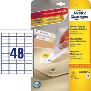 Avery L4736REV-10 aftagelige etiketter 45,7x21,2mm, 10ark