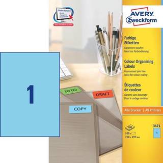 Avery 3471 Universale Labels-Etiketter, blå 210x297 1 pr.ark 100ark