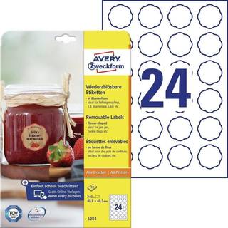 Avery 5084 Blomster formede labels, aftagelige 40,8 x 40,3 10ark